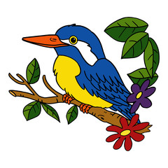 Cute humming bird cartoon illustration isolated on white background for children color book