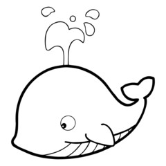 Cute whale cartoon illustration isolated on white background for children color book