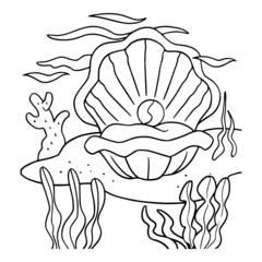 Cute clam cartoon illustration isolated on white background for children color book