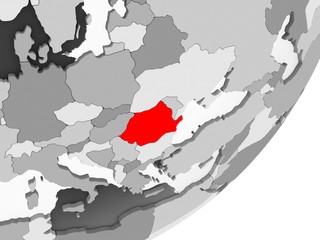Romania in red on grey map
