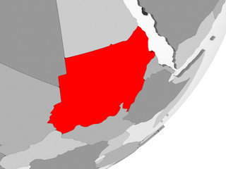 Sudan in red on grey map