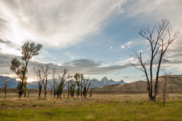 Dramatic skies as sun sets over Grand Tetons.