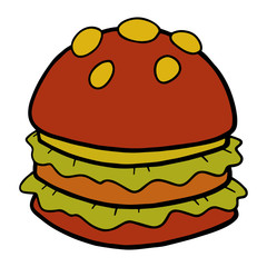 Hamburger cartoon illustration isolated on white background for children color book