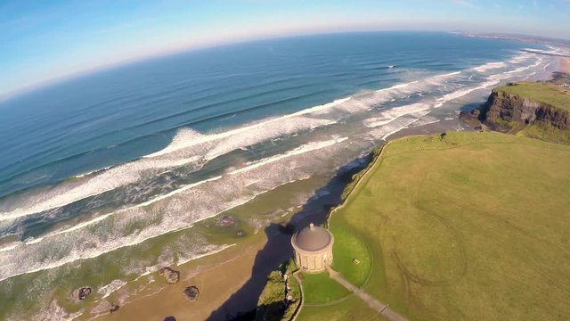 Aerial video of Mussenden Temple Co.Antrim Northern Ireland
