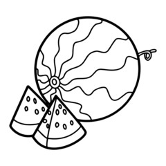 Cute watermelon cartoon illustration isolated on white background for children color book