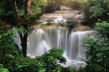 A beautiful view of Huay Mae khamin waterfall at Kanchanaburi province in Thailand. traveling and attractions concept