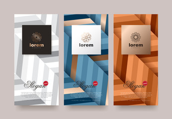Vector set packaging templates nature luxury or premium products.logo design with trendy linear style.voucher discount flyer brochure.book cover vector illustration.greeting card background.