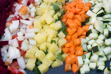 multicolored chopped vegetables closeup