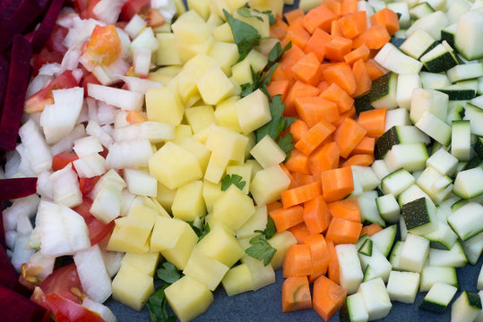 Multicolored Chopped Vegetables Closeup