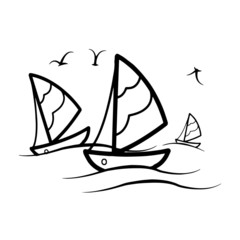 Sailboat cartoon illustration isolated on white background for children color book