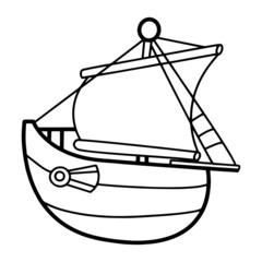 Sailboat cartoon illustration isolated on white background for children color book