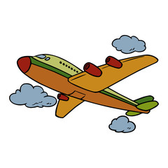 Cute airplane cartoon illustration isolated on white background for children color book