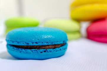 blue macaroon macro on blurred background