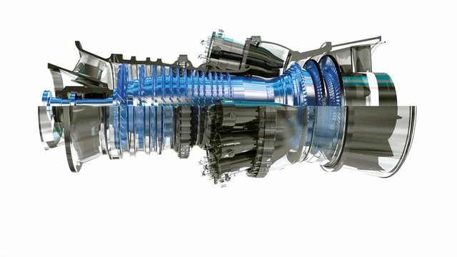 Industrial 3D Model of a Gas Turbine Rotating Slowly which can be sped up easily in video editing software.