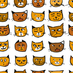Fototapeta premium Cat faces, seamless pattern for your design