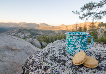 Coffee Mug and Cookies and a Mountain Sunset 