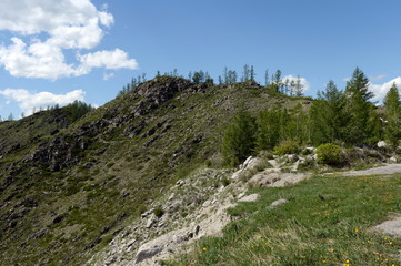 Mountain landscape on the pass Chike-Taman. Mountain Altai