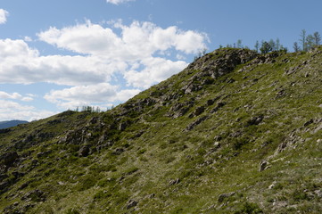 Fototapeta na wymiar Mountain landscape on the pass Chike-Taman. Mountain Altai