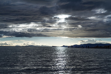 view of beautiful lakeside of Lake Namtso in evening, Tibet