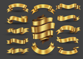 Gold ribbon banners collection.