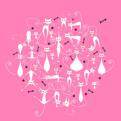 White cats family, silhouette for your design