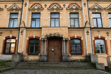 Fototapeta na wymiar Facade of the old townhall in Vyborg, Russia