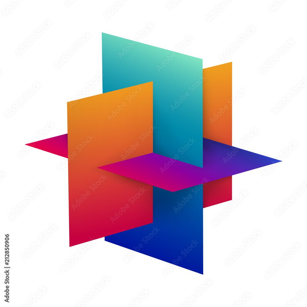 Wall mural abstract interlocking colorful rectangles. three dimensional symbol design isolated on white backgro