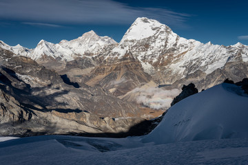 Makalu mountain peak view from Mera peak high camp, Khumbu region, Nepal
