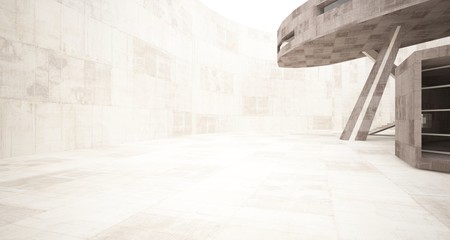 Abstract white and concrete interior  with glossy white lines. 3D illustration and rendering.