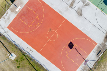 Aerial view of community basketball hard court 