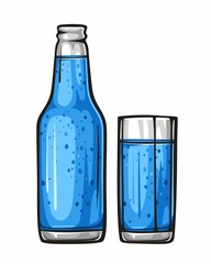 Vector colorful illustration glass of water and glass bottle of water. Mineral water, drink 1.1