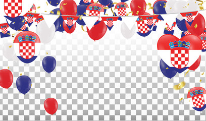 Fototapeta premium Croatian Balloons with Countries flags of national Croatian flags team group and ribbons flag ribbons, Celebration background template. victory.winner.football