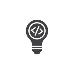 Coding light bulb vector icon. filled flat sign for mobile concept and web design. Coding idea simple solid icon. Symbol, logo illustration. Pixel perfect vector graphics