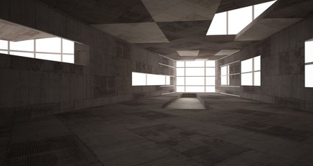 Abstract white and concrete interior  with glossy white lines. 3D illustration and rendering.