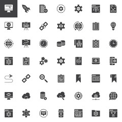 Web and seo vector icons set, modern solid symbol collection, filled style pictogram pack. Signs, logo illustration. Set includes icons as Website, Speed, Coding, Settings, Configuration, Link, User