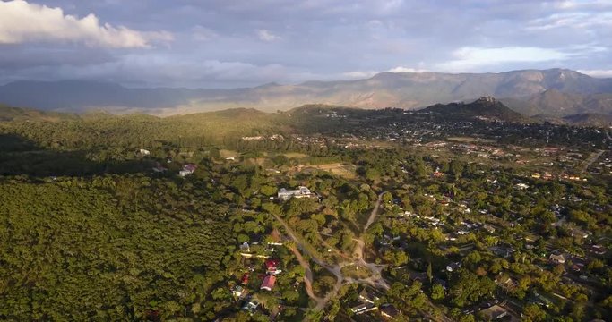 Sunset Aerial shot showing the morningside suburb of Mutare in Zimbabwe, with the Vumba Mountains in the background.