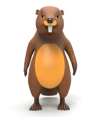 Beaver in cartoon style. 3D illustration on white background