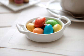 Different color sweets on bowl