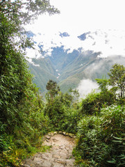 Fototapeta na wymiar Ancient Inca Trail paved path to the lost city of Machu Picchu. Peru. South America. No people