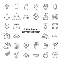 Outline icon set - Summer and Beach