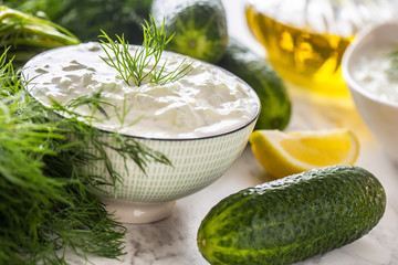Traditional Greek dip sauce or dressing tzatziki.