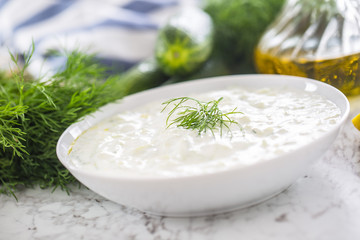 Traditional Greek dip sauce or dressing tzatziki.