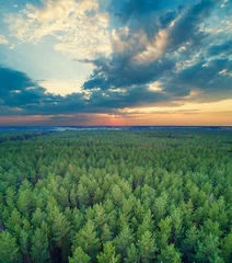 Kussenhoes Aerial drone view of countryside, rural landscape with beautiful cloudy sky at sunset © vvvita