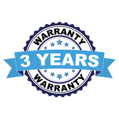 Blue black rubber stamp with 3 years warranty concept