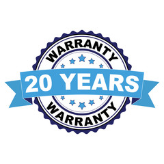 Blue black rubber stamp with 20 years warranty concept