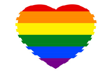 Obraz premium Colorful rainbow striped heart on white (transparent) background, colors of LGBT pride flag, symbol of lesbian, gay, bisexual, transgender, and queer/questioning (LGBTQ). Vector illustration, EPS 10.