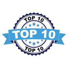 Blue black rubber stamp with Top 10 concept