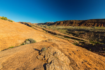Scenery at Delicate Arch, Arches National Park, Utah, on a bright sunny day
