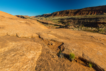 Scenery at Delicate Arch, Arches National Park, Utah, on a bright sunny day