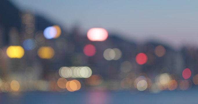 Blur of city in Hong Kong at night